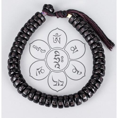 Six Words Coconut Shell Bracelet Hand-woven Cotton Tassel Bracelet Copper Bead Bracelets Ethnic Style friendship bracelets