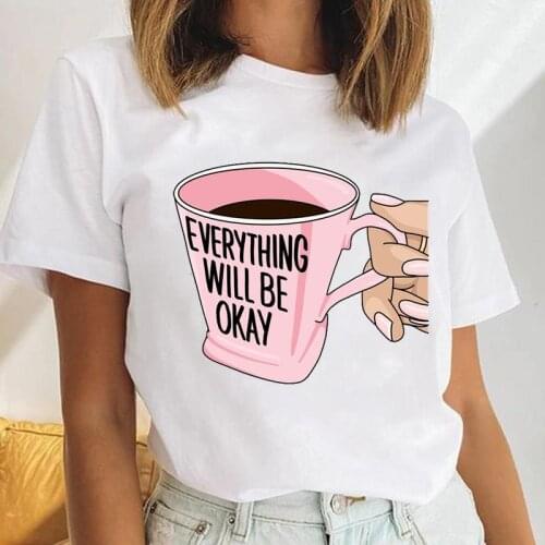 Women Coffee Love 90s New Printing Watercolor Fashion Female Cartoon Clothes Tees Tshirt Tops Print Ladies Graphic T-Shirt