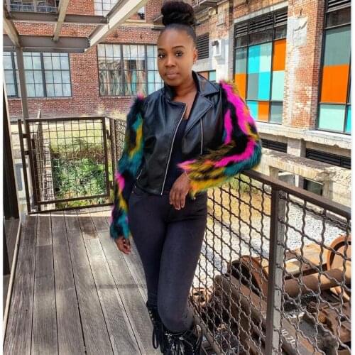 2019 new color fur patchwork tide leather jackets women zipper short coat streetwear winter fashion leather jackets DYMT01