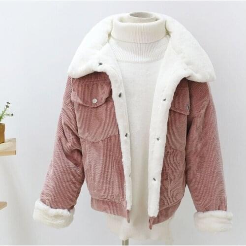 Pop Colorful Women Winter Corduroy Jacket Female Winter Lamb Fur Parka winter Thick Short jacket Outwear Winter female Coat