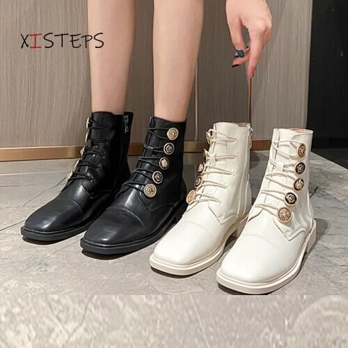 Retro Martin Boots For Women 2020 Black White Anti-slip Rubber Sole Ankle Boots Motorcycle Boots Classic Thick Heels Shoes