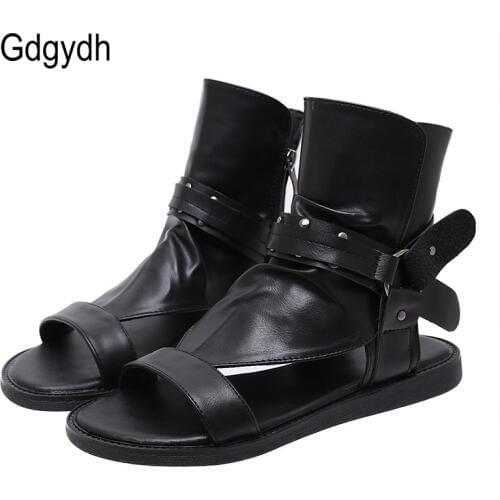 Gdgydh 2021 New Street Rome Style Flat Gladiator Sandals Women Fashion Buckle Ankle Strap Soft Leather Open Toe Beach Shoes Zip