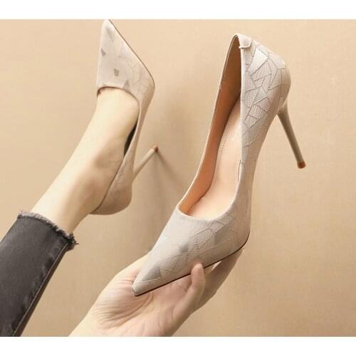 Single shoes womens new style womens shoes autumn European and American style pointed shallow mouth high heel women