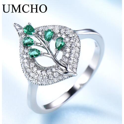 UMCHO S925 Sterling Silver Rings for Women Ring Emerald Gemstone Fashion Romantic Gift Engagement Jewelry