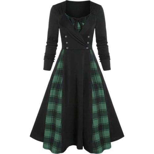 Dress Womne Plus Size Long Sleeve Lace Panel A Line Sweetheart Dress Vintage Dresses For Women 2021 Vestidos Mujer Verano