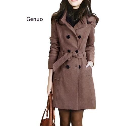 Blended Woolen Coat Women Jacket 2019 Autumn Winter New Woolen Coats Large Size Woolen Long Coat Double-Breasted Outerwear