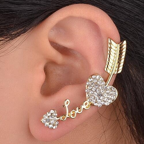 1Pc Charm Love Heart Arrow Rhinestone Ear Cuff Earring Clip Punk Ear Stud New Arrival
