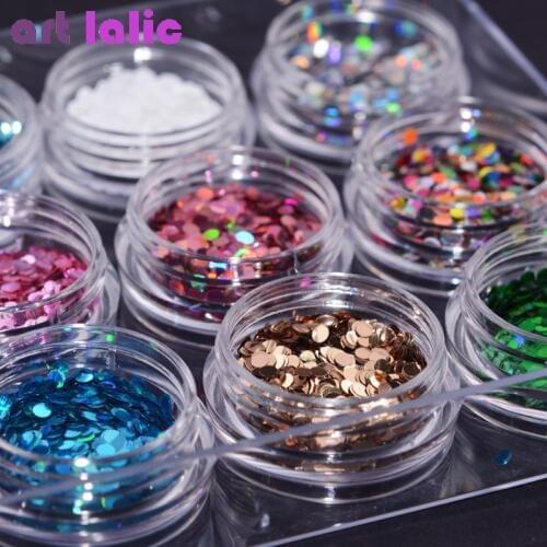 12 Box/Set Round Nail Glitter 3D Ultrathin Sequins Flakes Sparkly DIY Tips Dazzling Paillette Nail Art Decorations