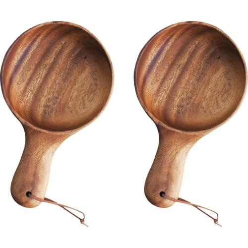 2x Wooden Rice Noodles Fruit Salad Bowl Japanese Style Hand-made Wood