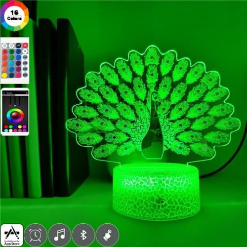3D Animal Night Light Projector Peacock LED Desk Lamp for Baby Nursery Color Changing Decoration Smart Phone Control Nightlight
