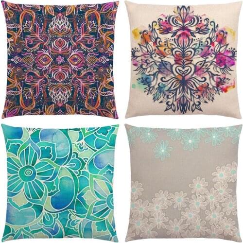 45*45cm Single-sided Linen Retro Mandala Printed Pattern Pillowcase Sofa Cover Cushion Cover Home Pillowcase