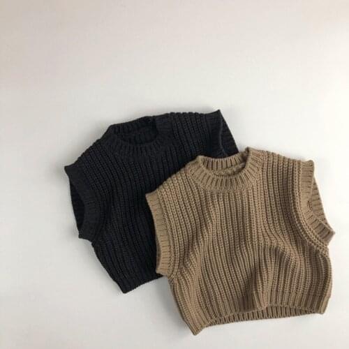 9243 Children Sweater Vest Winter 2021 Korean Literary Brown Pullover Boys And Girls Sleeveless Sweater Solid Color Waistcoat