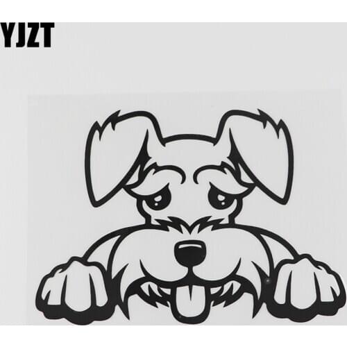 YJZT 13.7CMX9.5CM Cartoon Schnauzer Peeking Decal Vinyl Car Sticker Black/Silver 8A-0609