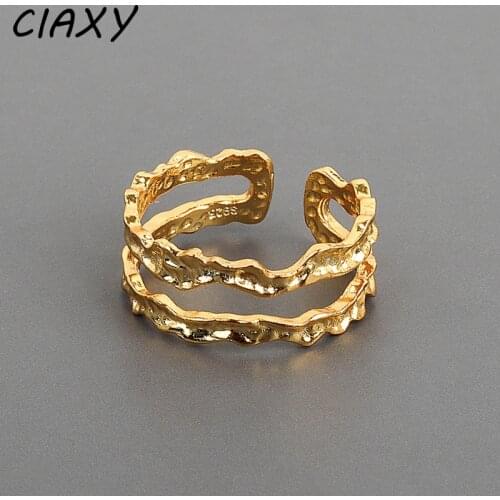 CIAXY 925 Sterling Silver Irregular Design Concave and Convex Ring Surface Double-layer Rings for Women Retro Jewelry Gifts