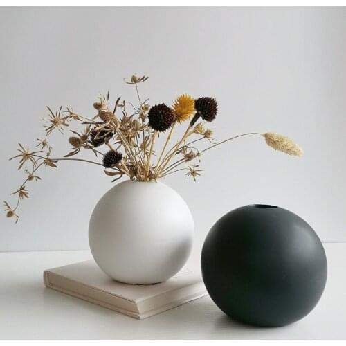 Home Decoration Ceramic Vase Minimalist Round Art Vases Flower Arrangement Living Room TV Cabinet Decor Artware Ornament Crafts