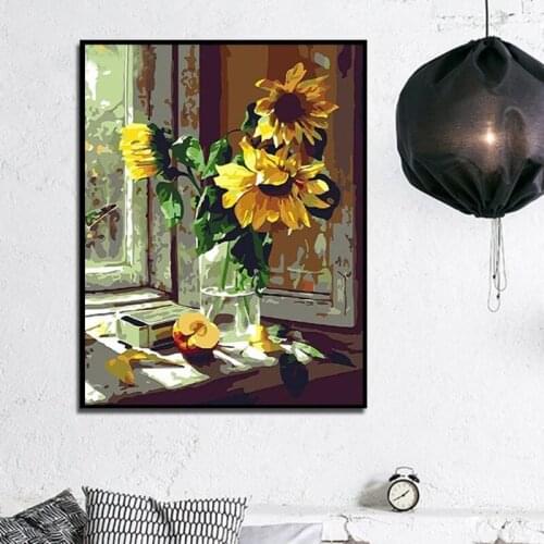 Chrysanthemum Digital Oil Painting By Numbers Canvas Wall Picture DIY Hand Painted Home Decor for Adults Beginner