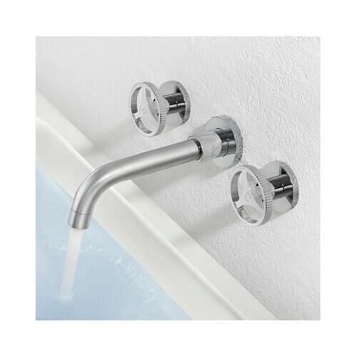 Chrome plated Wall mounted brass bathroom sink faucet Distinctive two handle cold hot top quality tap basin mixer faucet