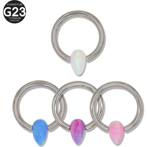 New G23Titanium Hoop Piercing Women Earring Stone Opal Hight Segment Rings Open Small Septum Piercing Nose Earrings Body Jewelry