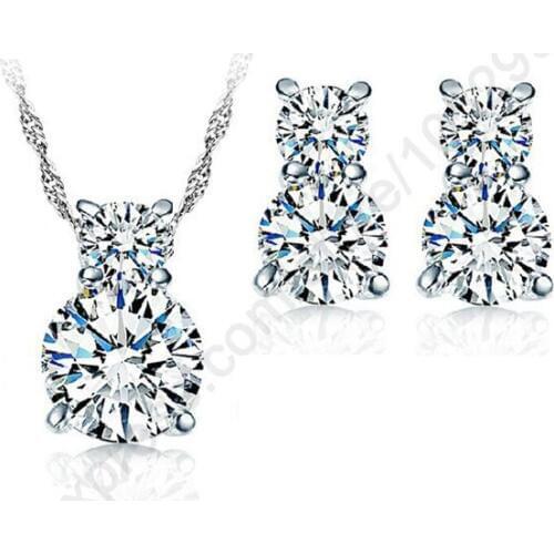 Cucurbit Charms Jewelry Sets 925 Sterling Silver Cubic Zirconia Necklace Stud Earrings Women Wedding Jewelry Sets Hot