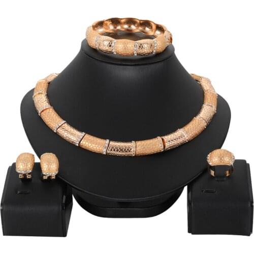 Gold color jewelry sets for women luxury necklace earrings bracelet ring bridal African wedding ornament wife gifts Rings