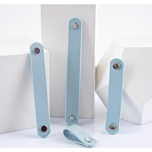 Nordic style Round blue Genuine Leather bathroom hardware kitchen accessories Bedroom furniture drawer pull for cabinet