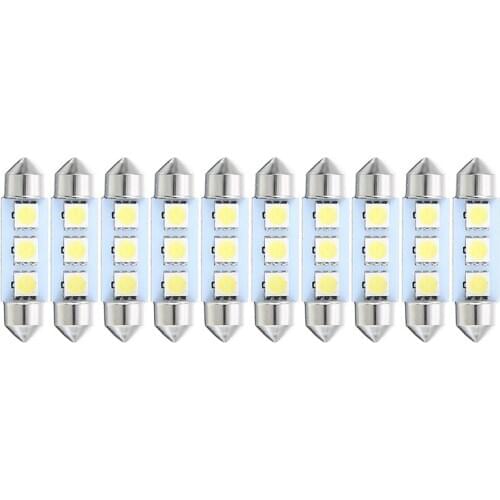 10pcs 38mm Festoon Dome Light Bulbs 5050 3 SMD LED Car Interior Dome Lamp 5000K Super Bright White Lights
