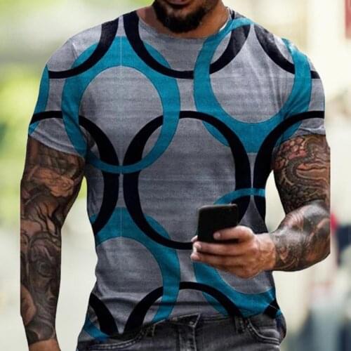 Summer T-shirt Digital Print Slim Men Short Sleeve Round Neck Top for Dating