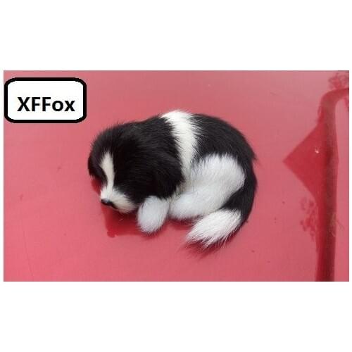 Small real life black&white dog model plastic&furs cute sleeping dog doll gift about 10x4x7cm xf1471