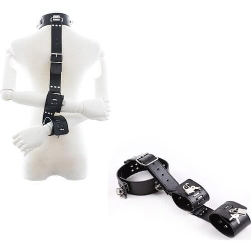 PU Leather Handcuffs Collar Restraints with Lock Neck Wrist Bondage Flirting Slave Adult Games Erotic Sex Toys for Couples BDSM