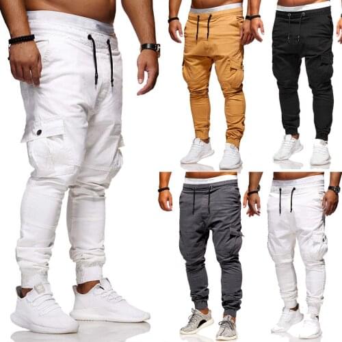 2021 mens trousers sweatpants multi-pocket mens lace-up elastic sports jogger cargo pants street sportswear men