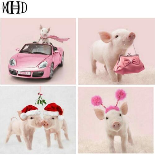12 pink cute pig DIY diamond painting fashion pig full round 3d diy diamond embroidery diamond cross stitch mosaic crystal decor