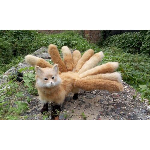 New simulation fox model plastic&fur yellow walking nine-tails fox doll gift 30x23cm a171