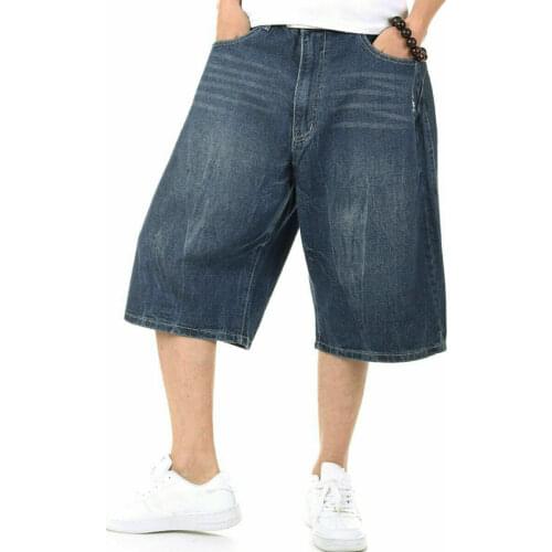 2021 New Mens Hip-Hop Capri Pants Jeans Denim Shorts Relaxed Hipster Casual Baggy Loose Solid color
