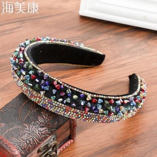 Haimeikang Baroque Headbands for Women Rhinestone Stitching Hairbands Crystal Hair Hoops Sponge Party Wedding Hair Accessoires