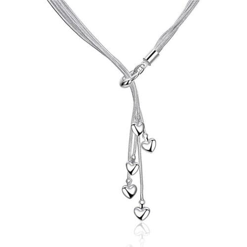 BABYLLNT 925 Silver Five Snake Chain Hearts Necklace For Women Wedding Engagement Fashion Jewelry Gift Wholesale
