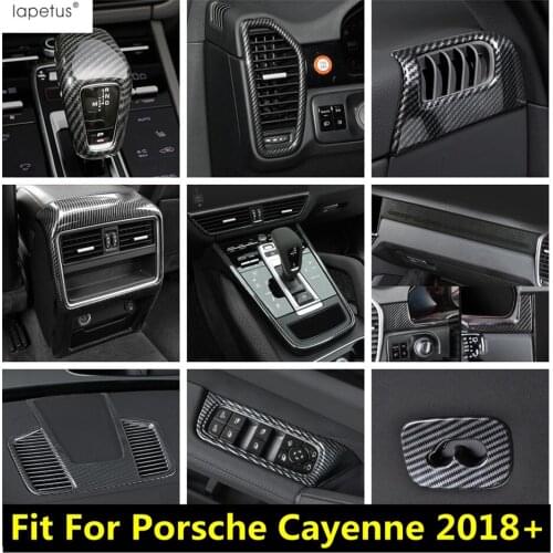 Carbon Fiber Look Interior Dashboard AC Air Window Lift Button Gear Shift Cover Trim Accessories For Porsche Cayenne 2018 - 2021