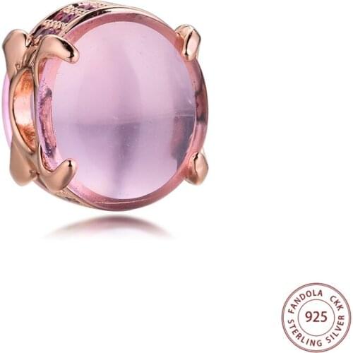 Fits Pandora Bracelet Pink Oval Cabochon Charms Original 925 Sterling Silver Crystal Beads DIY Jewelry Making 2021 New