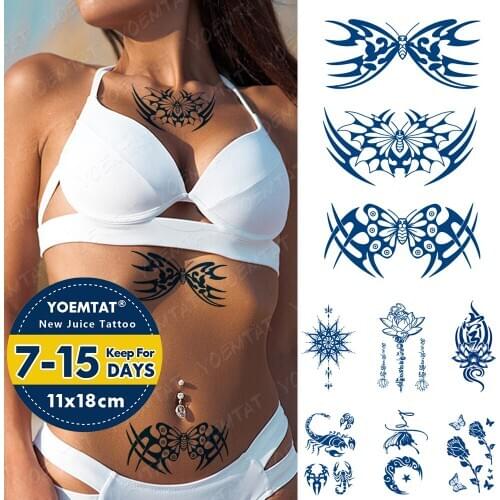 Juice Ink Lasting Waterproof Temporary Tattoo Sticker Butterfly Moth Flame Lotus Totem Flash Tatoo Woman Body Art Fake Tatto Men