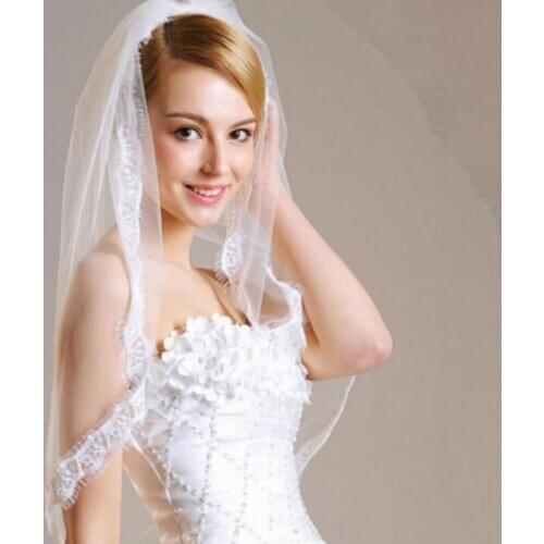 Handmade Elbow Length Wedding Accessories Vail Ivory / White 1 Layer Crescent Lace Edge Wedding Bridal Veil with Comb