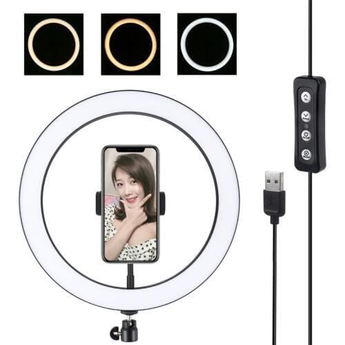 PULUZ 11.8inch 30cm USB Dimmable LED Ring Vlogging Selfie Photography Video Lights with Cold Shoe Tripod Ball Head Phone Clamp