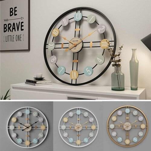 50CM Silent Round Wall Clock 3D Retro Nordic Metal Roman Numeral DIY Decor Luxury Wall Clock for Home Living Room Bar Cafe Decor