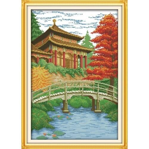 Everlasting Love Meditation Pavilion Chinese Cross Stitch Kits Ecological Cotton Stamped Printed DIY Christmas Decorations Gift