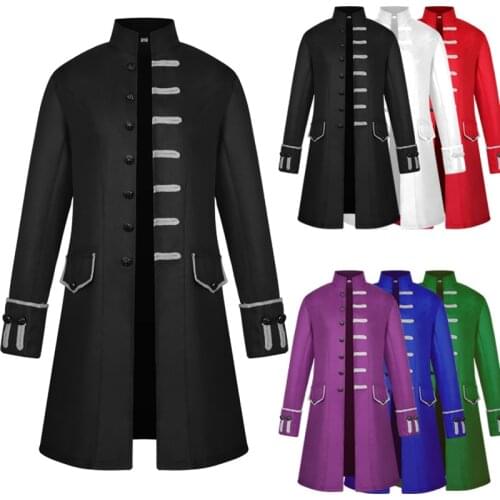 Vintage Gentleman Trench Steampunk Jacket Medieval Costume Carnival LongSleeve Embroidery Gothic Brocade Frock Stand Collar Coat