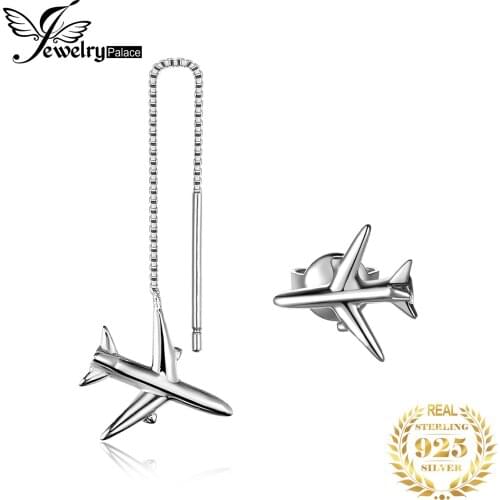 JewelryPalace Airplane 925 Sterling Silver Drop Dangle Earrings Cute Long Thread Stud Earrings for Women Girl Fashion Jewelry