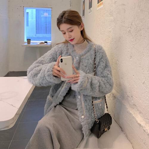 Hstar Autumn Winter 2021 Woman Korean style Coat Synthetic Fur Pockets Fluffy Warm Fashion Sweet Elegant Fur Coat abrigo