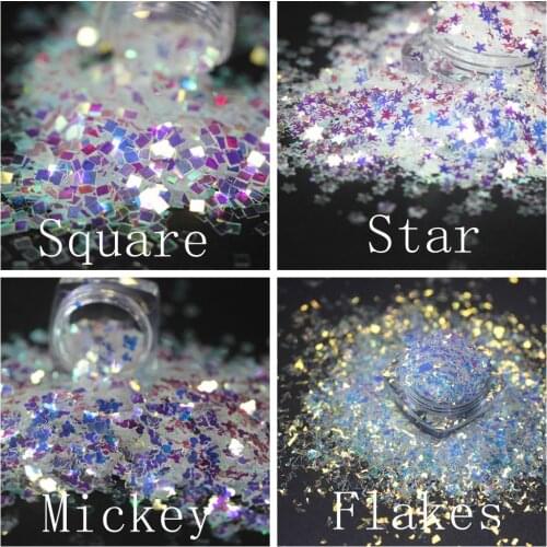 Star Squre Flake White Holographic Sequins Glitter Shimmer Diamond Eye Shiny Skin Highlighter Face Glitter Festival Makeup Start