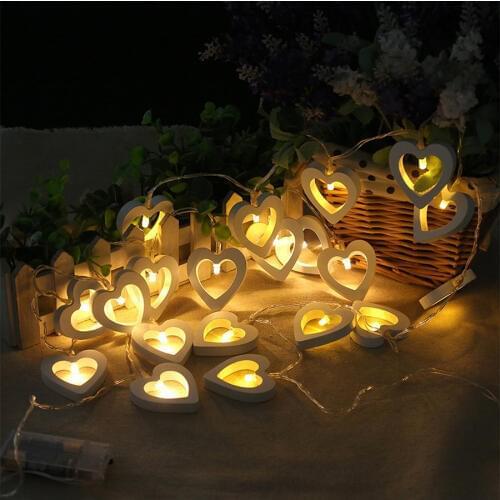 1M 10leds 2M 20leds Romantic Wood Heart LED String Light Valentines Day Lamp Festival Party Wedding Decoration Fairy Lights