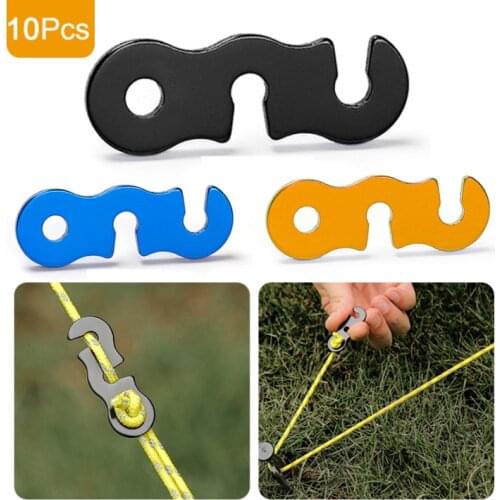 10pcs/set Outdoor Camping Tent Parachute Cord Rope Buckle Aluminum Alloy Cord Buckle Tensioners Fastener Travel Kit Tools