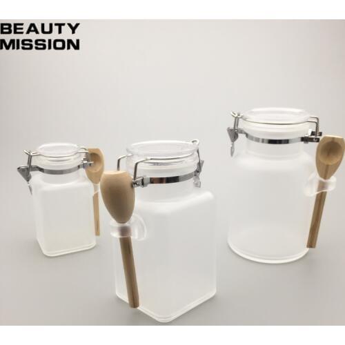 100ML 200ML 300ML ABS Bath salt bottle With Wooden Spoon Women Cosmetic Refillable Jar Empty Plastic Facial Mask Container