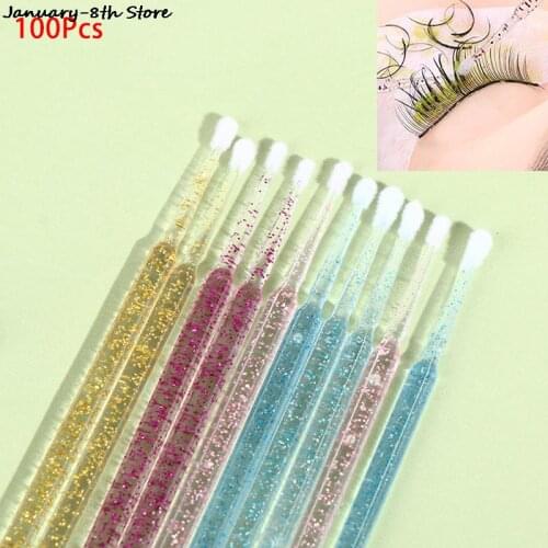 100Pcs Microbrush Wimpers Uitbreiding Individuele Lash Verwijderen Wattenstaafje Micro Borstel Voor Wimper Extensions Tools